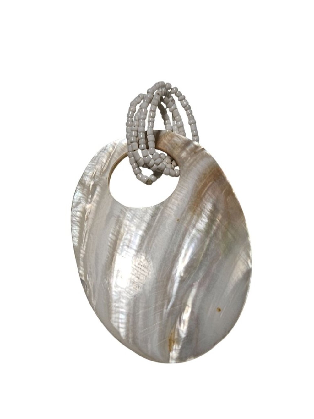 Mother of Pearl Shell Oval Pendant White Seed Beads Coastal Beachy Mermaidcore